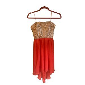 Strapless Sequin Bodice Red Chiffon Dress S